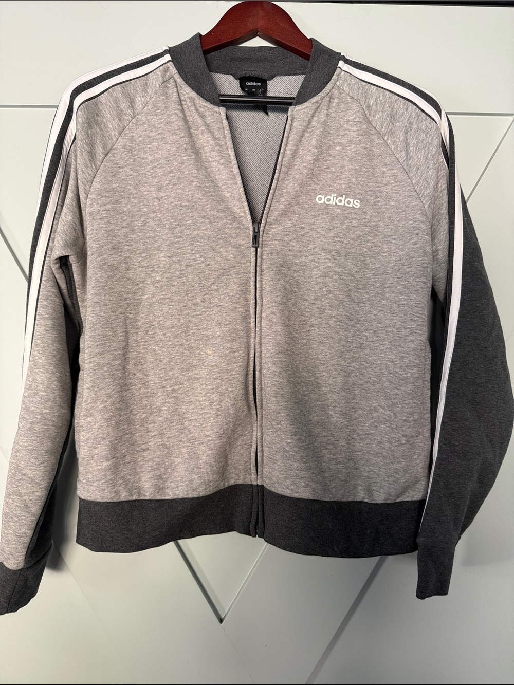 adidas Women's Light Gray Full-Zip Bomber Jacket with Dark Gray Trim
